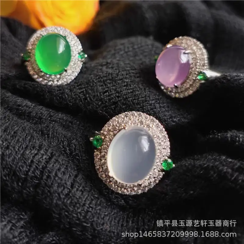 Green Chalcedony National Style Ring with Platinum Plating — feature 1