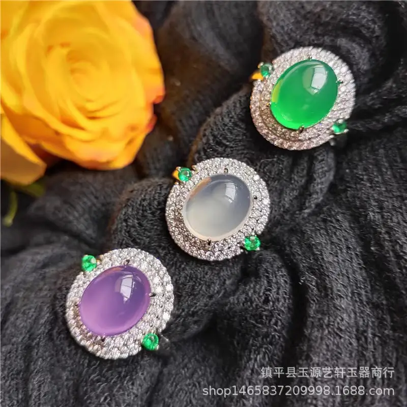 Green Chalcedony National Style Ring with Platinum Plating — feature 2