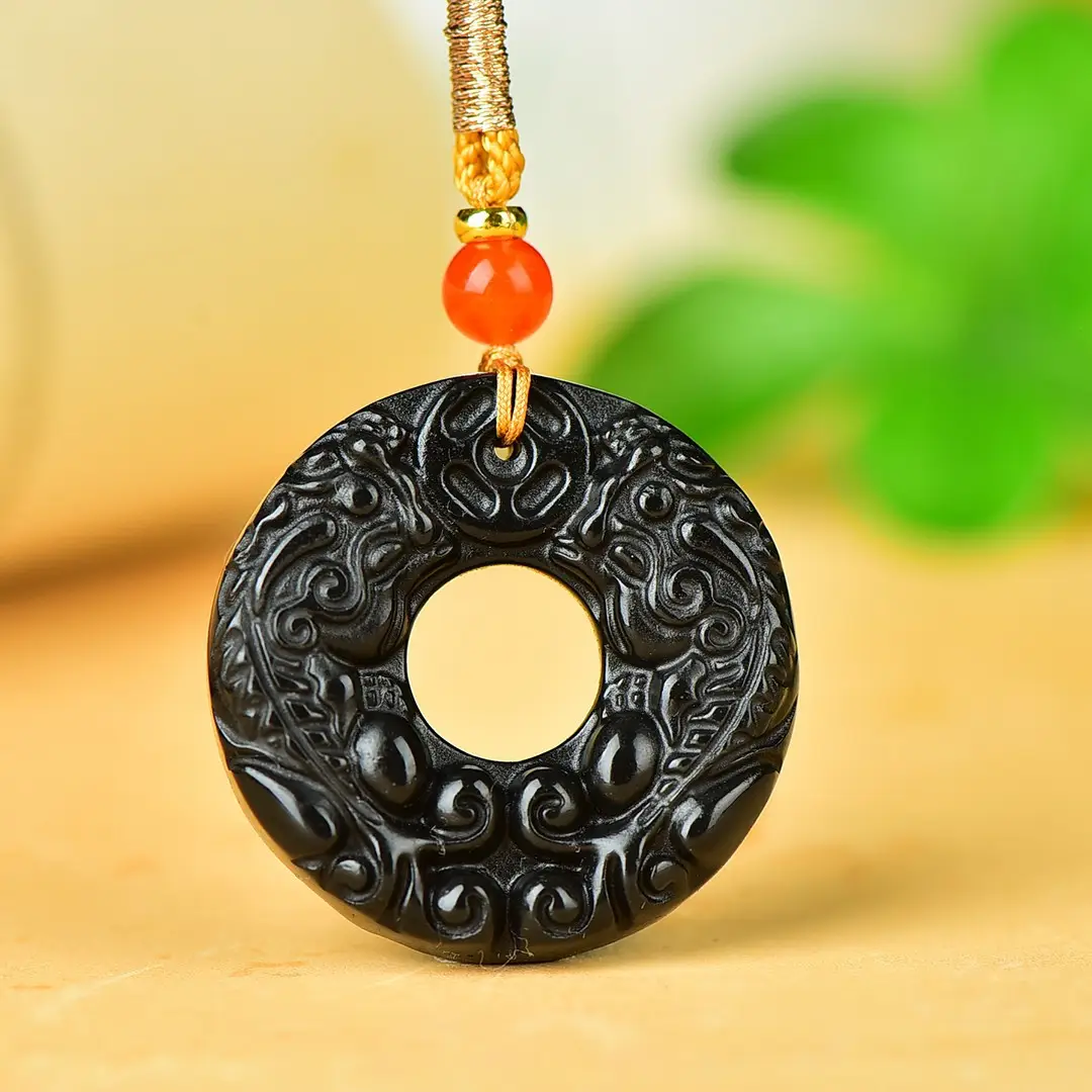 Black Gold Jade Beast Double Sided Pendant - Image 3