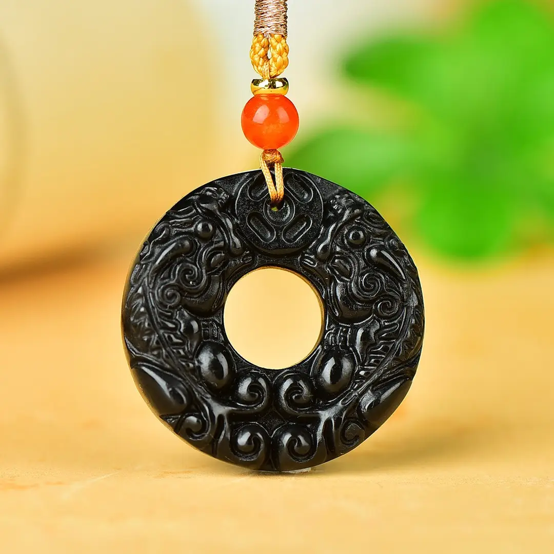 Black Gold Jade Beast Double Sided Pendant - Image 4