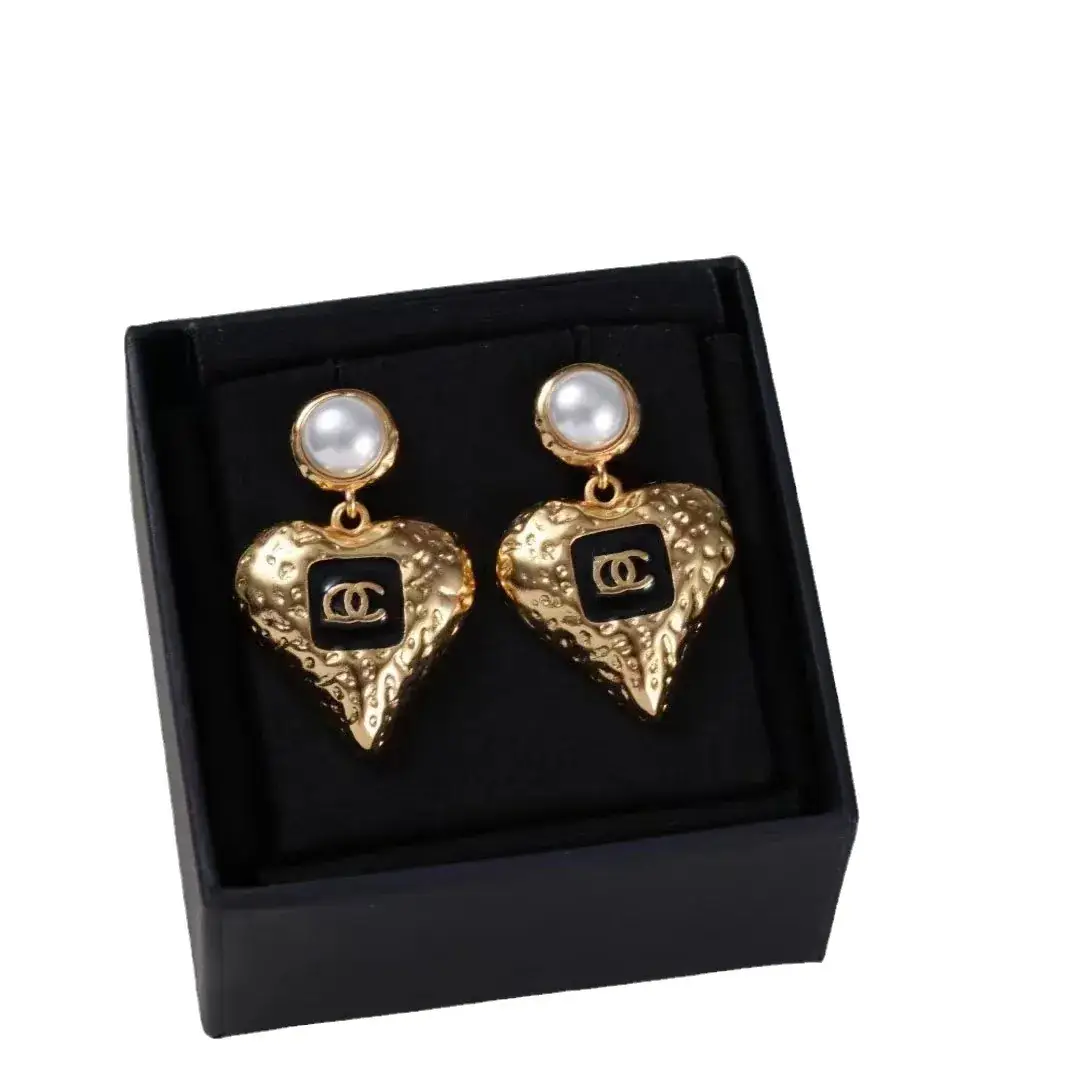 Chanel Heart Pearl Earrings Gold 23K