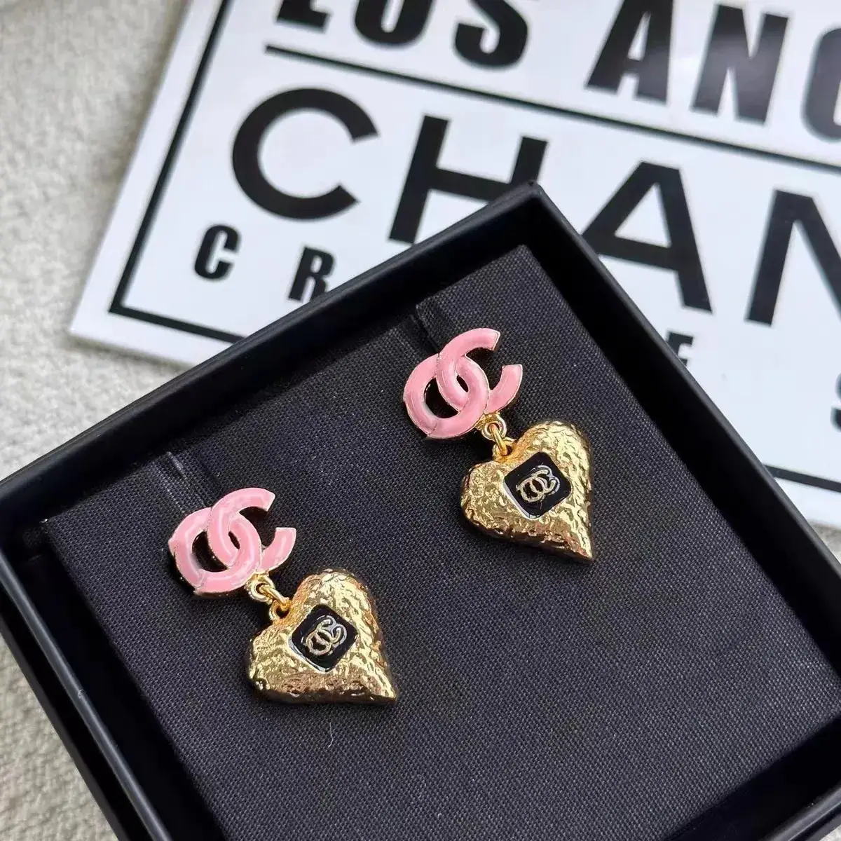 Chanel Heart Pearl Earrings Gold 23K