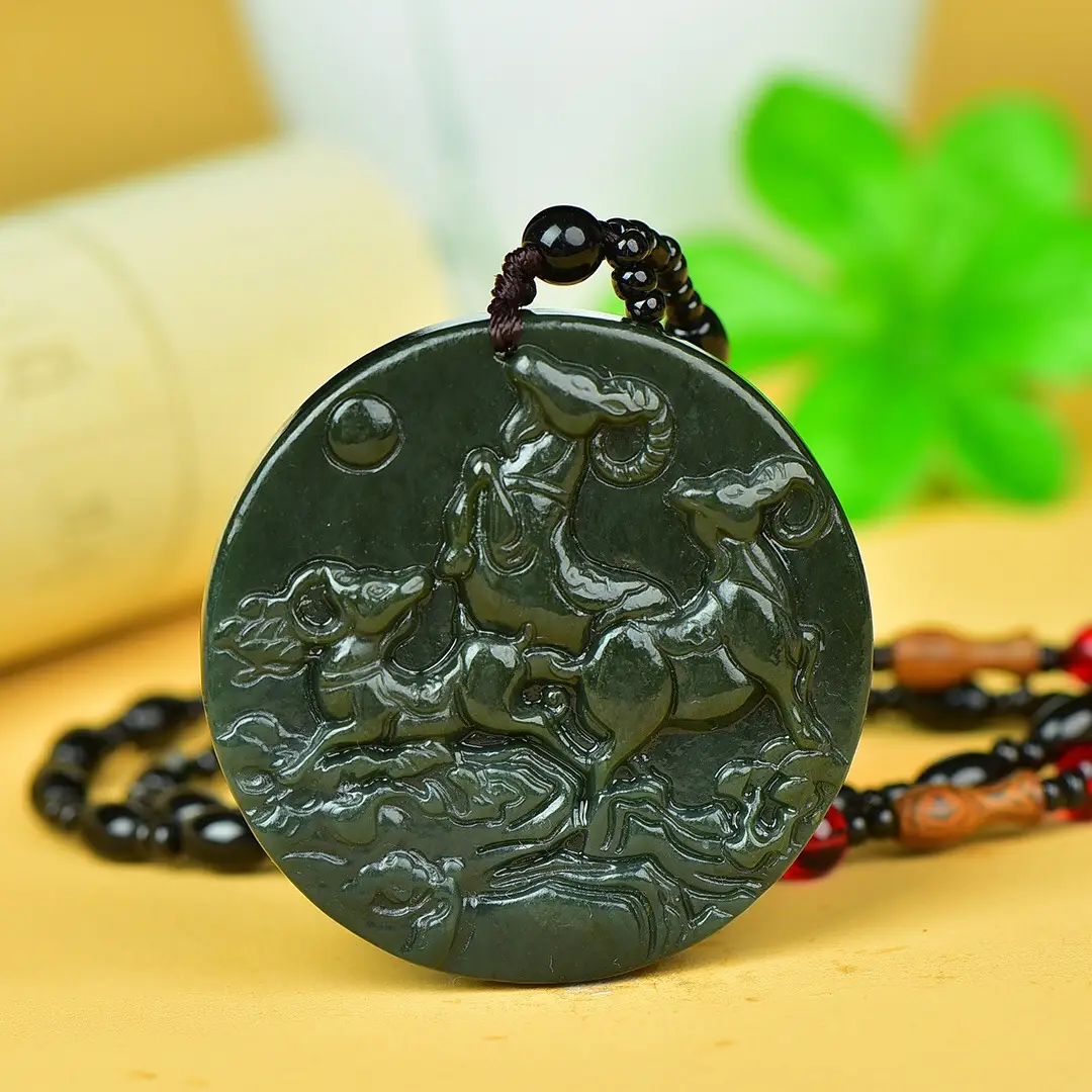 Hetian Jade "Three Sheep Open Thai" Necklace Pendant - Image 4