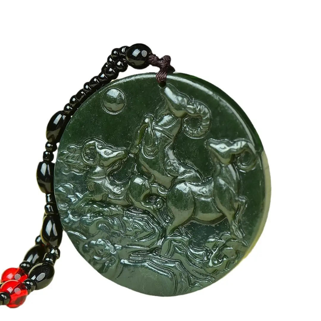 Hetian Jade "Three Sheep Open Thai" Necklace Pendant - Image 5