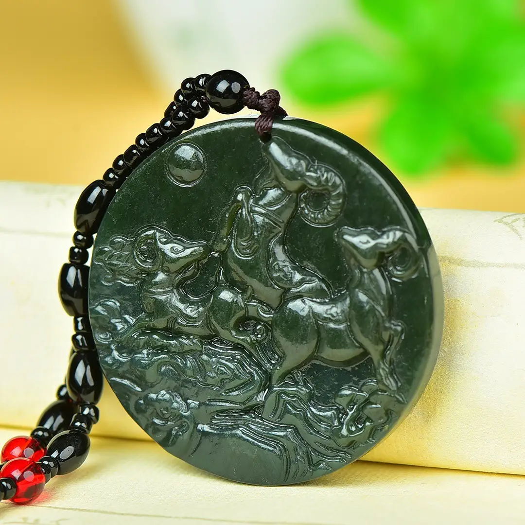 Hetian Jade "Three Sheep Open Thai" Necklace Pendant — feature 7