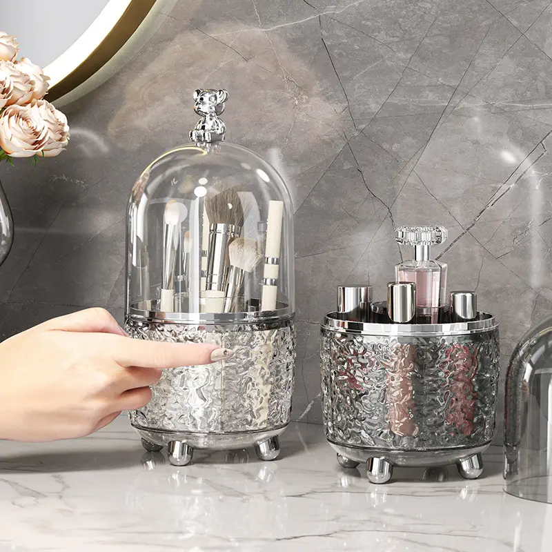 High-end Makeup Brush Storage Box Gray Silver - Image 6