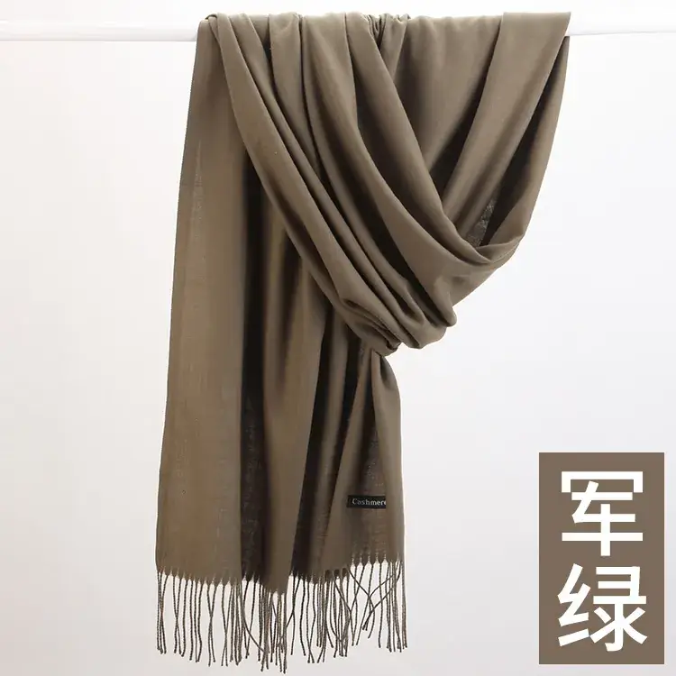 Women's Navy Blue Cashmere Shawl with Tassels - Image 13
