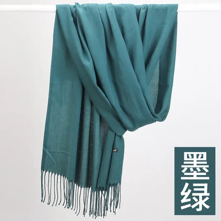Women's Navy Blue Cashmere Shawl with Tassels - Image 16