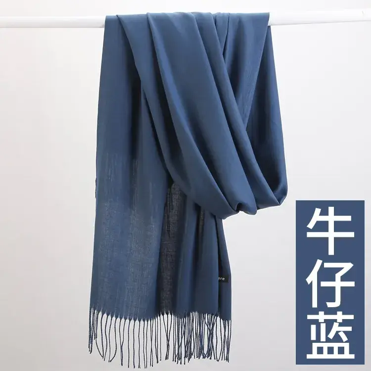 Women's Navy Blue Cashmere Shawl with Tassels - Image 17