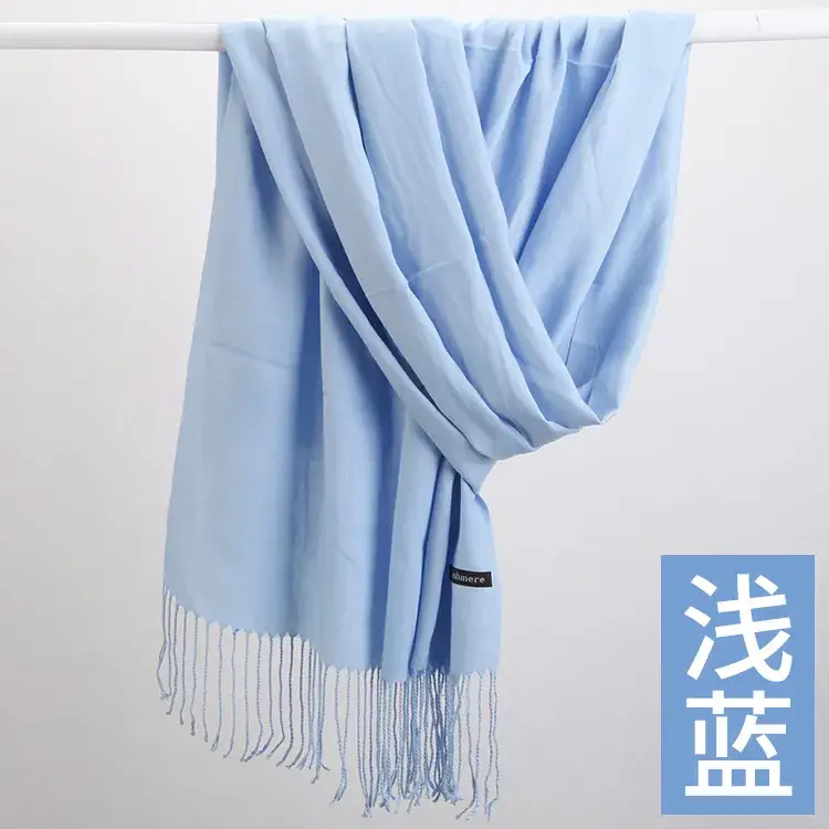 Women's Navy Blue Cashmere Shawl with Tassels - Image 22