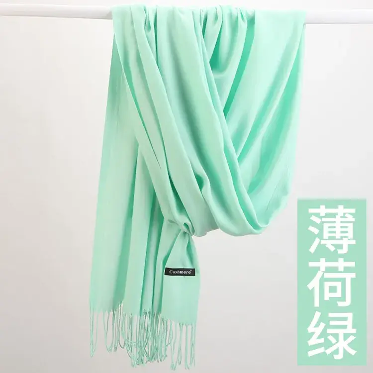 Women's Navy Blue Cashmere Shawl with Tassels - Image 30