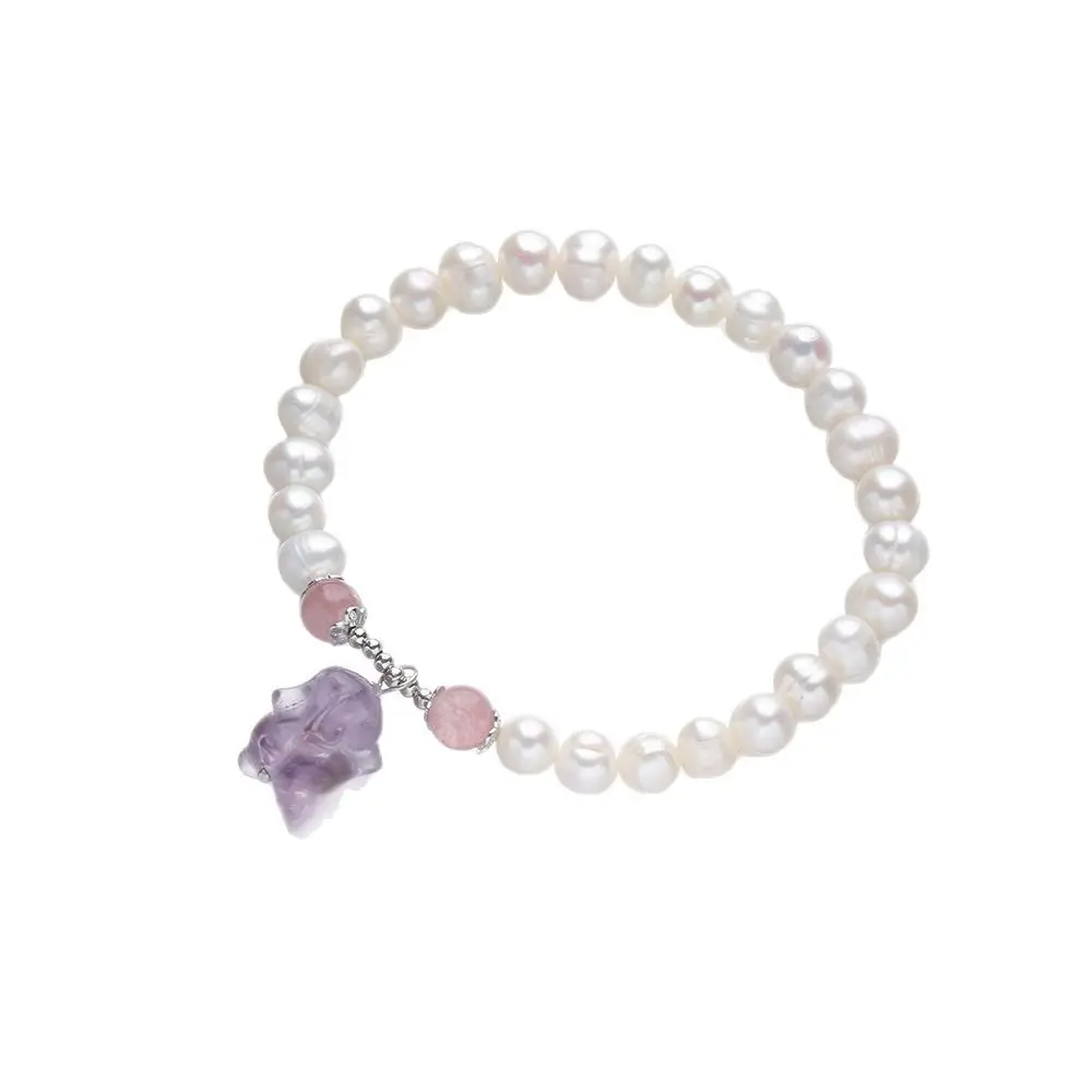 S925 Pearl Bracelet with Amethyst Charm for Women - Image 5