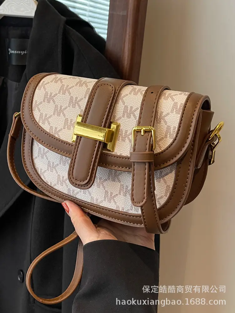 Women's Retro Crossbody Bag with Gold Clasp
