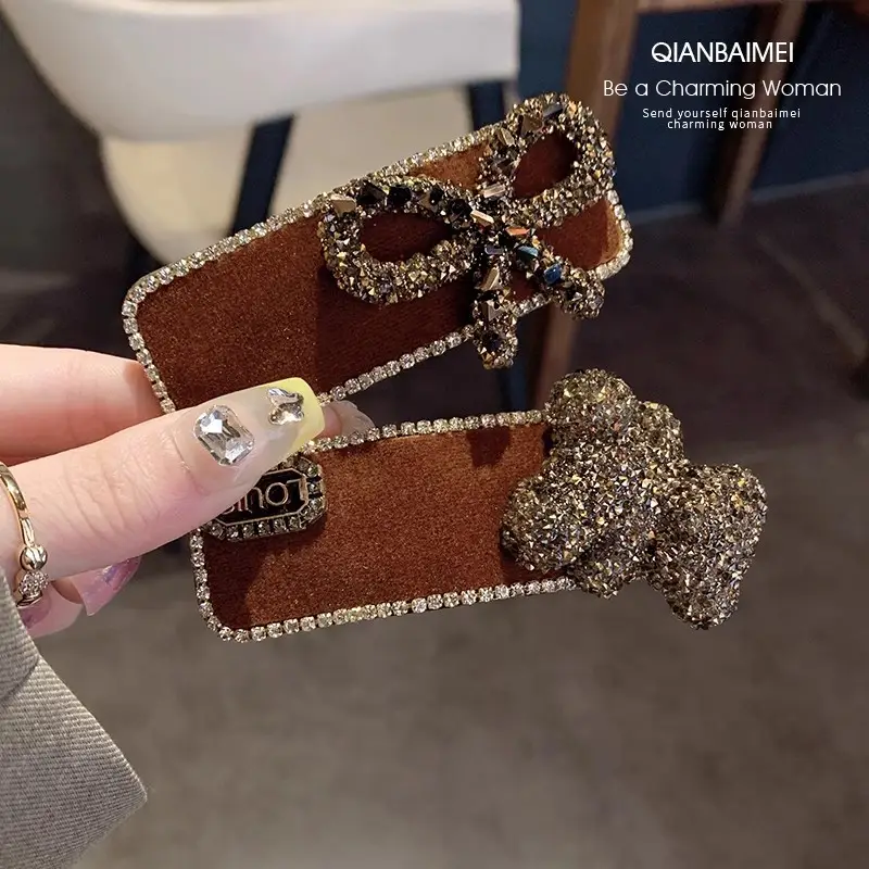 Autumn Winter Brown Rhinestone Bear Clip Hairpin - Image 5