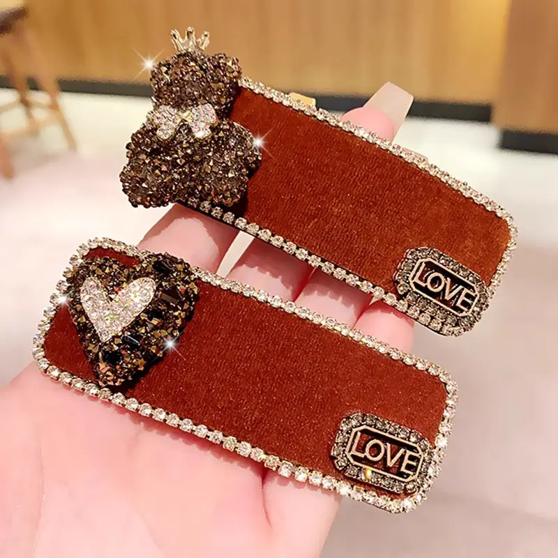 Autumn Winter Brown Rhinestone Bear Clip Hairpin - Image 6
