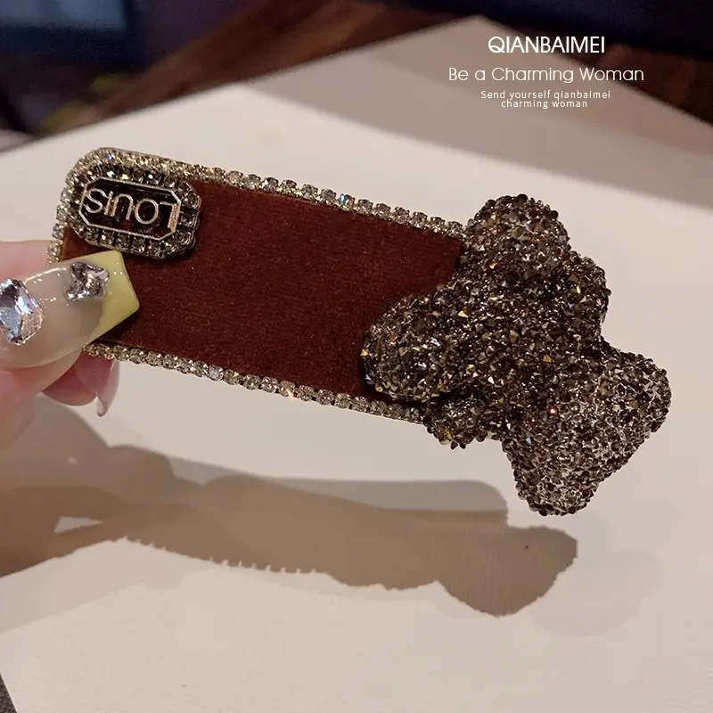 Autumn Winter Brown Rhinestone Bear Clip Hairpin - Image 8