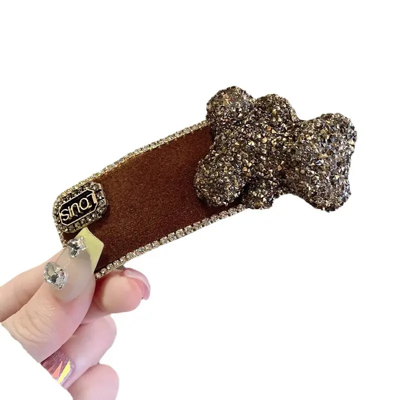 Autumn Winter Brown Rhinestone Bear Clip Hairpin - Image 9