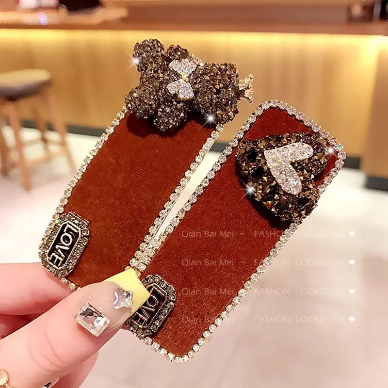 Autumn Winter Brown Rhinestone Bear Clip Hairpin — feature 17