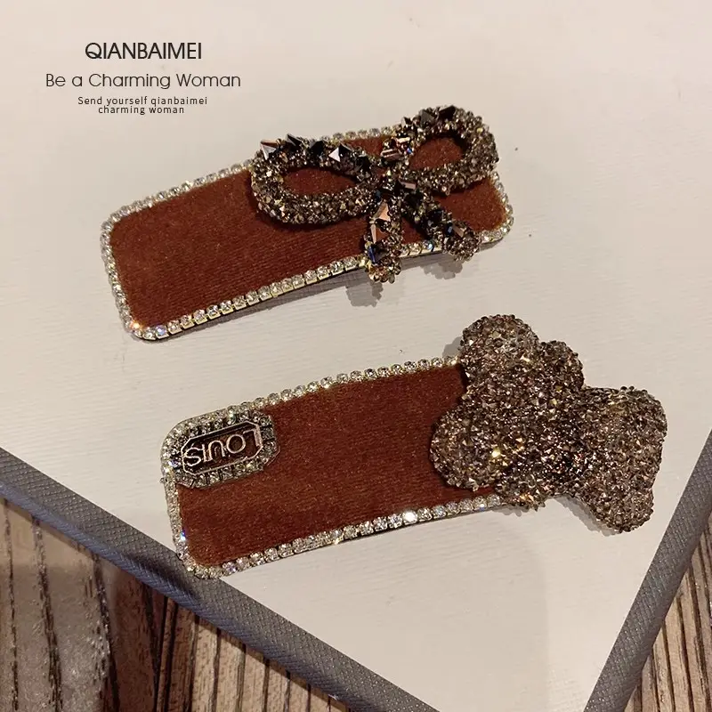 Autumn Winter Brown Rhinestone Bear Clip Hairpin — feature 3