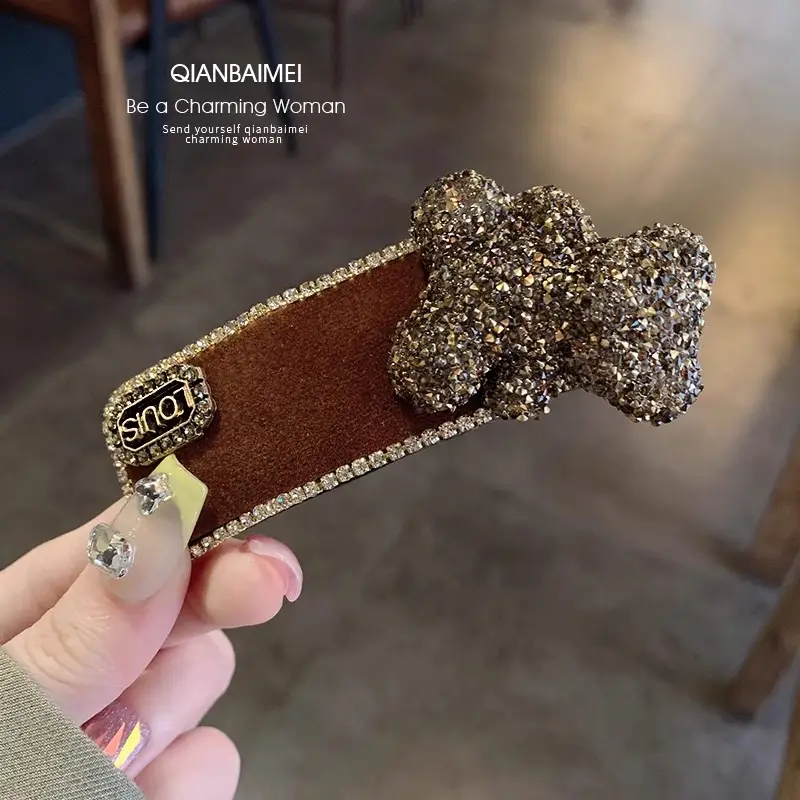 Autumn Winter Brown Rhinestone Bear Clip Hairpin - Image 2