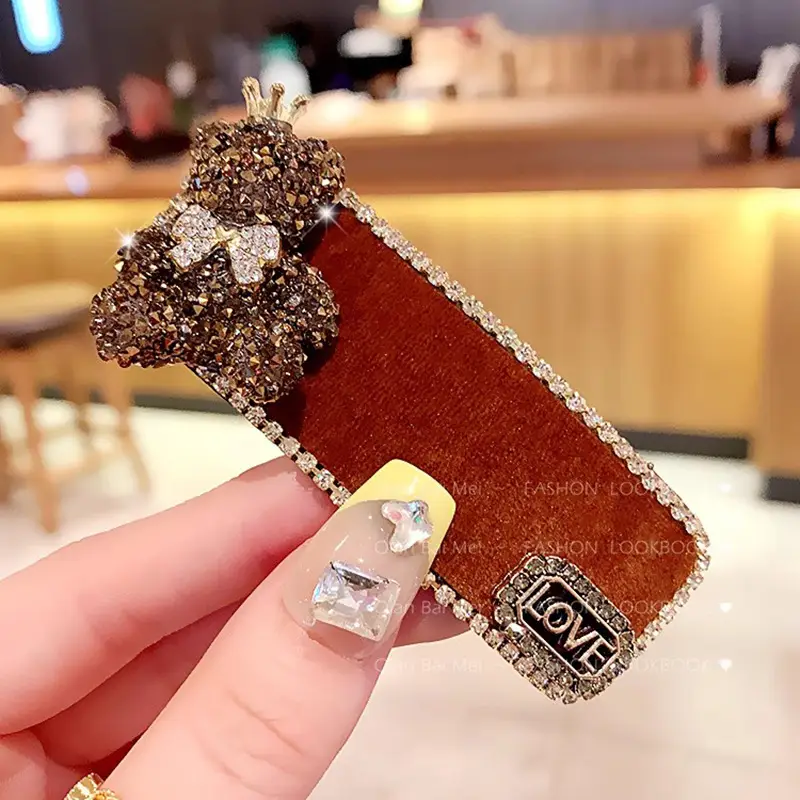 Autumn Winter Brown Rhinestone Bear Clip Hairpin — feature 11