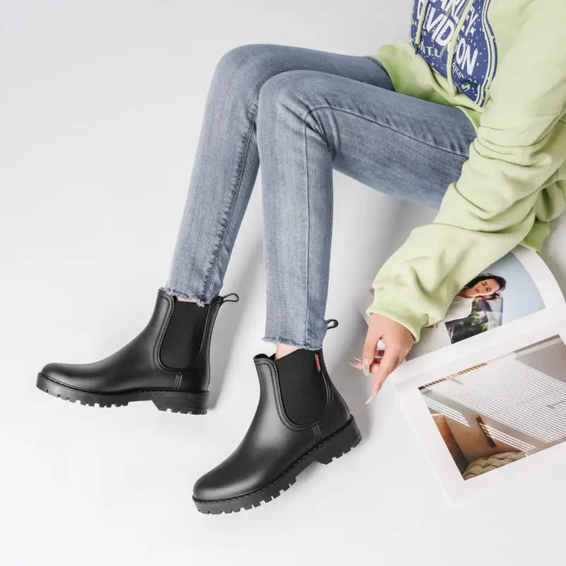 Women's Short Chelsea Rain Boots, New Low-Top Water Shoes, Lightweight Non-Slip Rain Boots, Pvc Overshoes, Rubber Shoes, Women's Waterproof