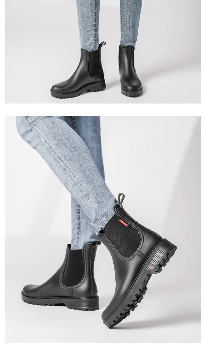 Women's Short Chelsea Rain Boots, New Low-Top Water Shoes, Lightweight Non-Slip Rain Boots, Pvc Overshoes, Rubber Shoes, Women's Waterproof — feature 11