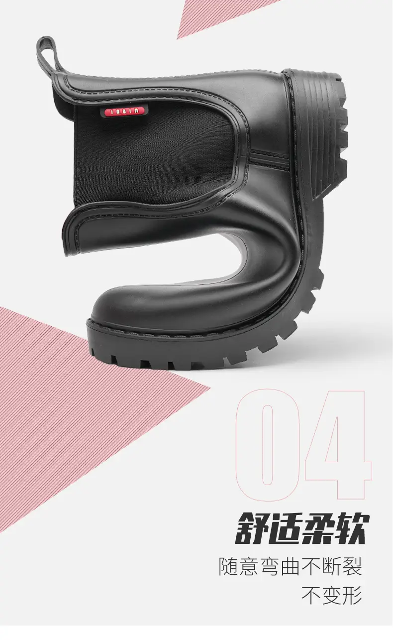 Women's Short Chelsea Rain Boots, New Low-Top Water Shoes, Lightweight Non-Slip Rain Boots, Pvc Overshoes, Rubber Shoes, Women's Waterproof — feature 7