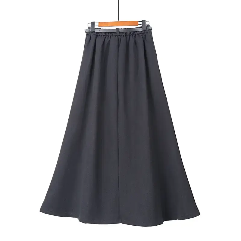 Black Wool Pleated Mid-Length Skirt Winter High Waist - Image 8