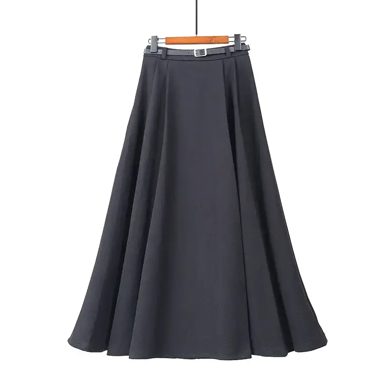 Black Wool Pleated Mid-Length Skirt Winter High Waist — feature 11