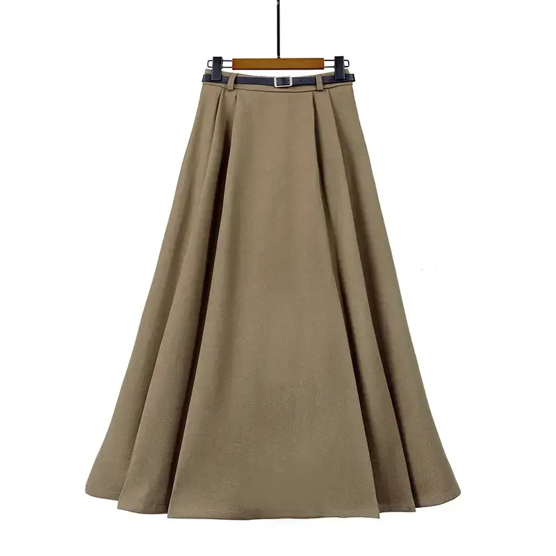 Black Wool Pleated Mid-Length Skirt Winter High Waist — feature 4