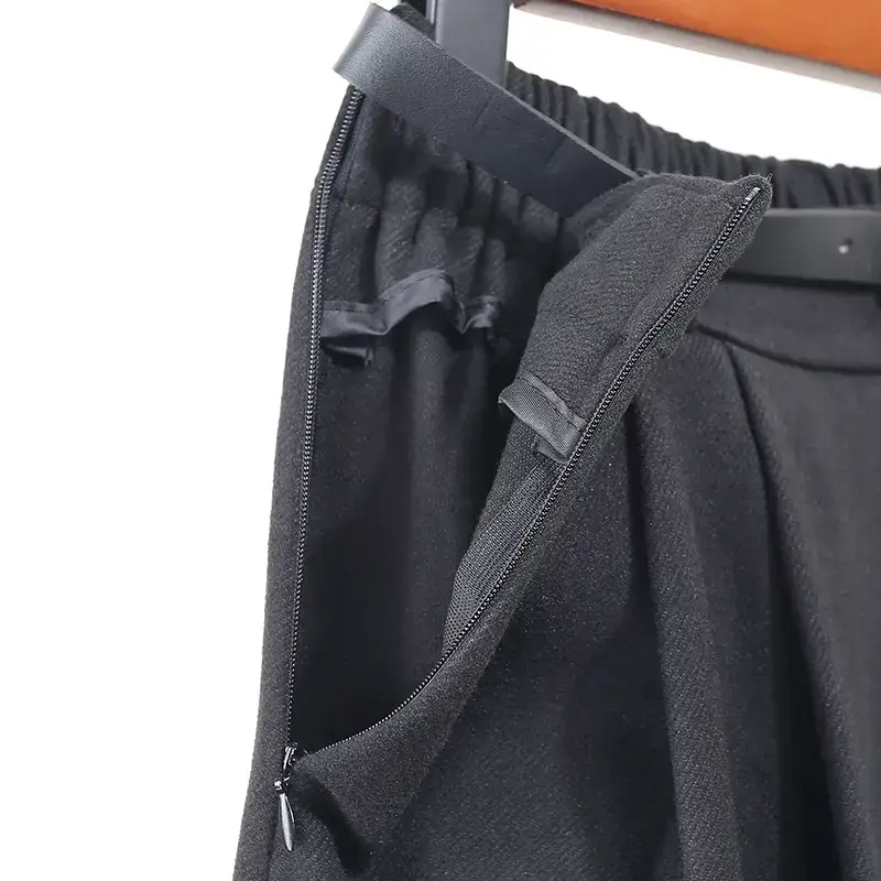 Black Wool Pleated Mid-Length Skirt Winter High Waist — feature 7