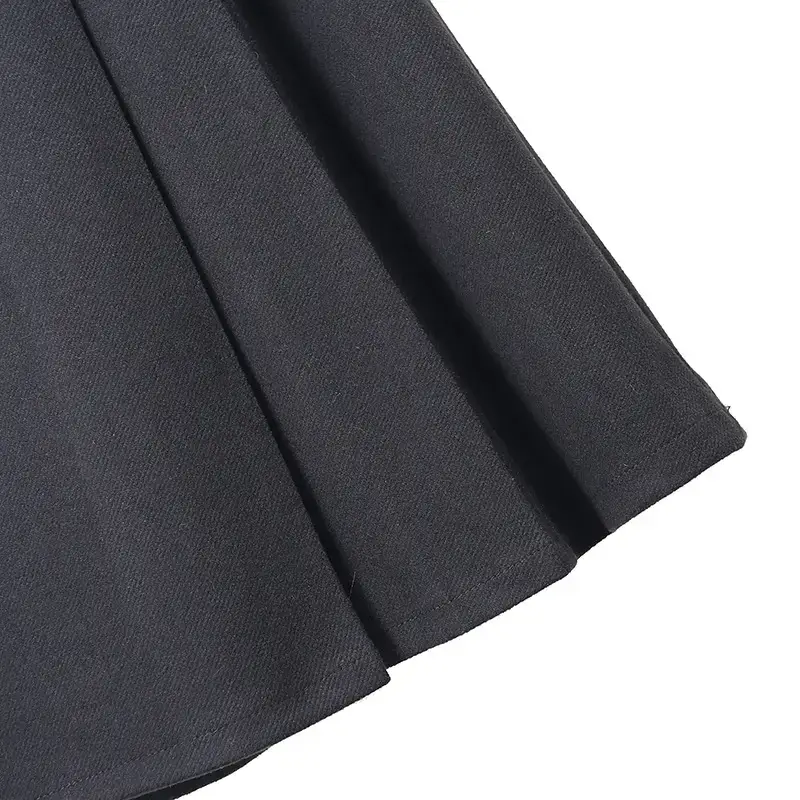 Black Wool Pleated Mid-Length Skirt Winter High Waist — feature 8