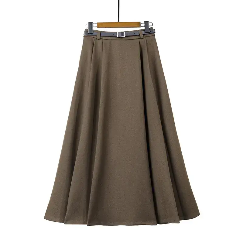 Black Wool Pleated Mid-Length Skirt Winter High Waist - Image 2