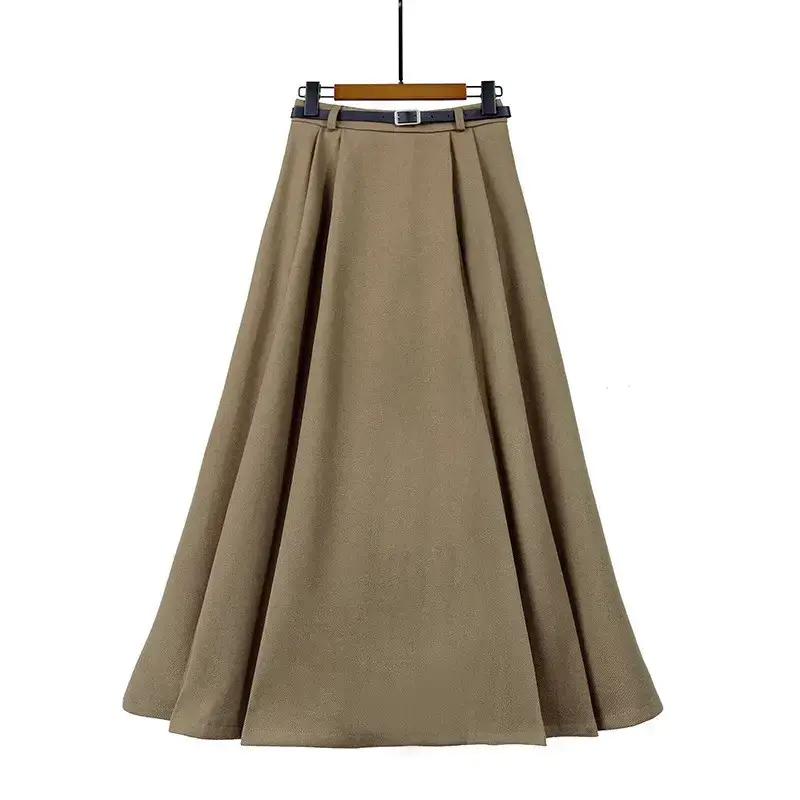 Black Wool Pleated Mid-Length Skirt Winter High Waist - Image 3