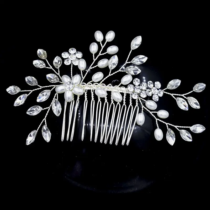 Pearl & Crystal Bridal Hair Comb with Branch Design - Image 3