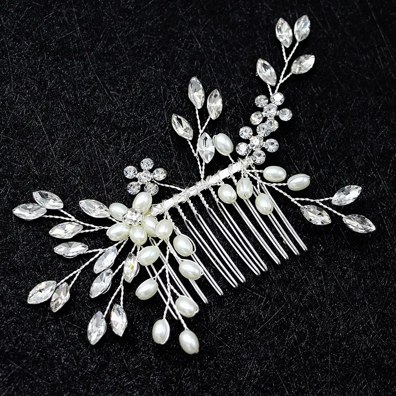 Pearl & Crystal Bridal Hair Comb with Branch Design - Image 4