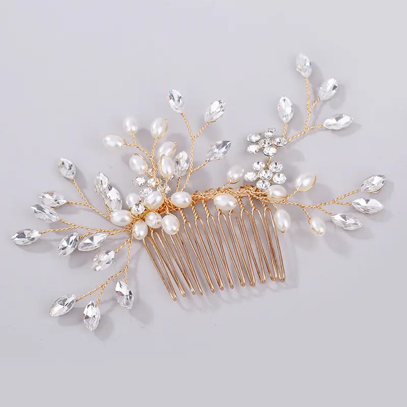 Pearl & Crystal Bridal Hair Comb with Branch Design - Image 5