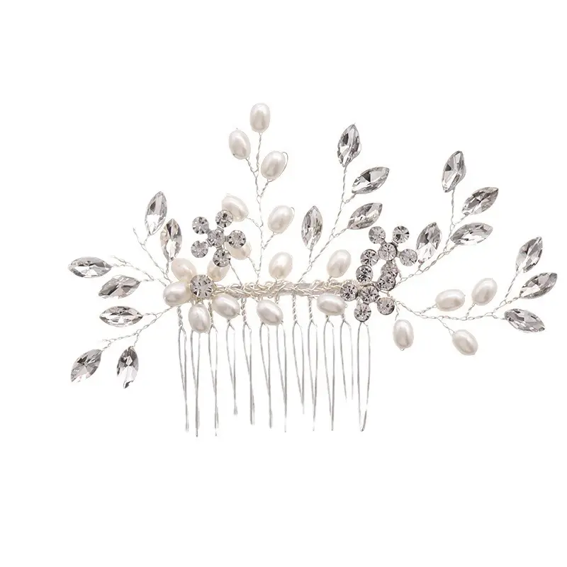 Pearl & Crystal Bridal Hair Comb with Branch Design - Image 6