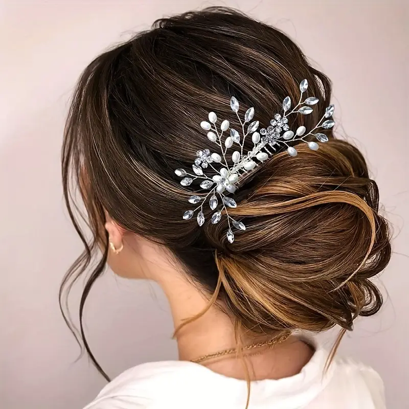 Pearl & Crystal Bridal Hair Comb with Branch Design — feature 1