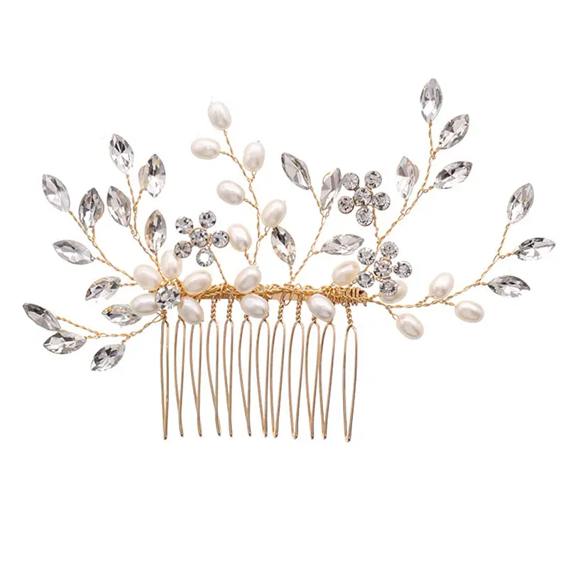 Pearl & Crystal Bridal Hair Comb with Branch Design — feature 6
