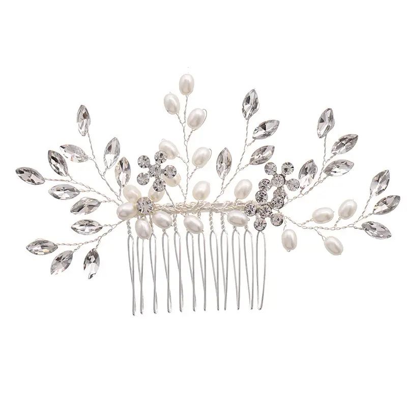 Pearl & Crystal Bridal Hair Comb with Branch Design — feature 5