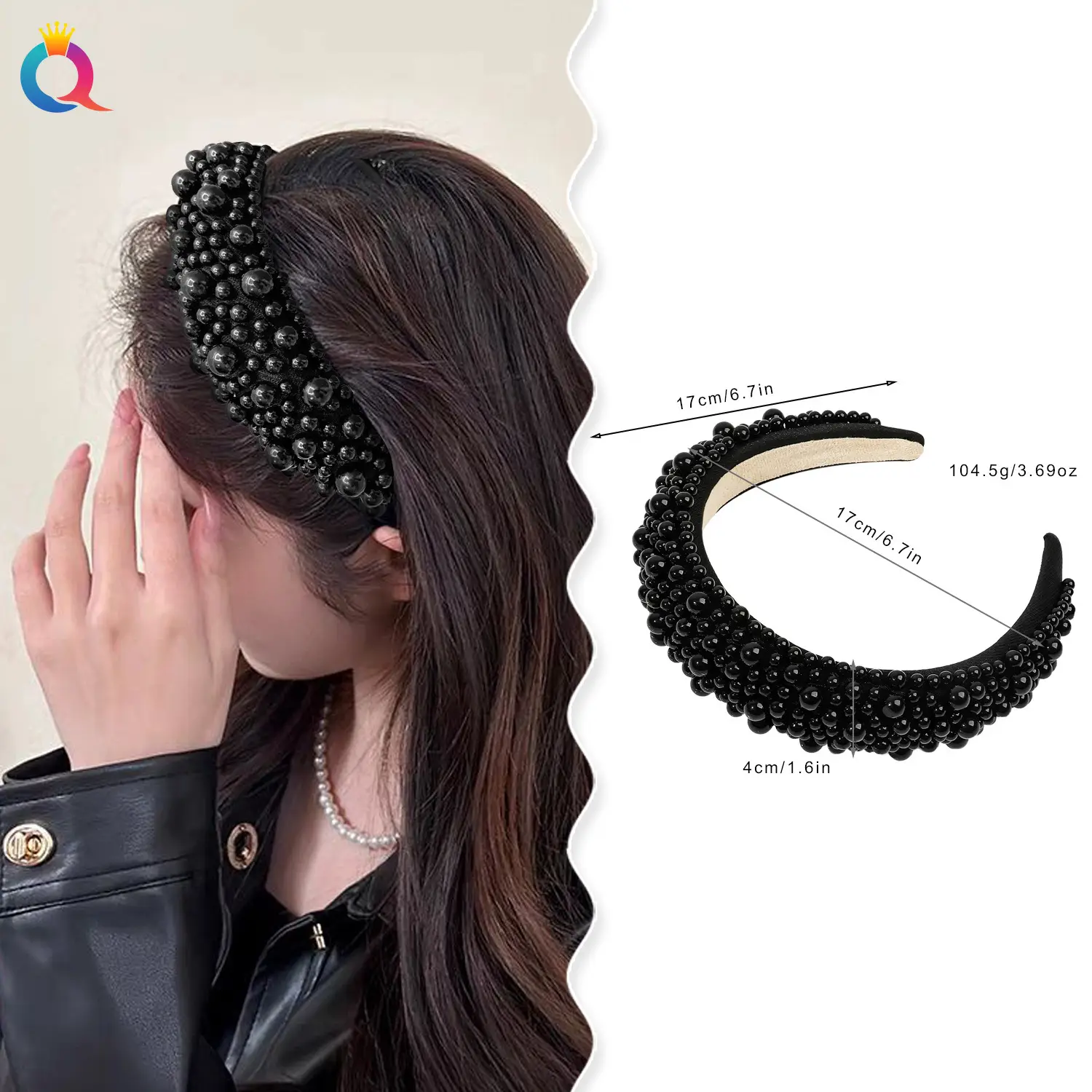 Pink Full Pearl Skull Top Headband for Women - Image 3
