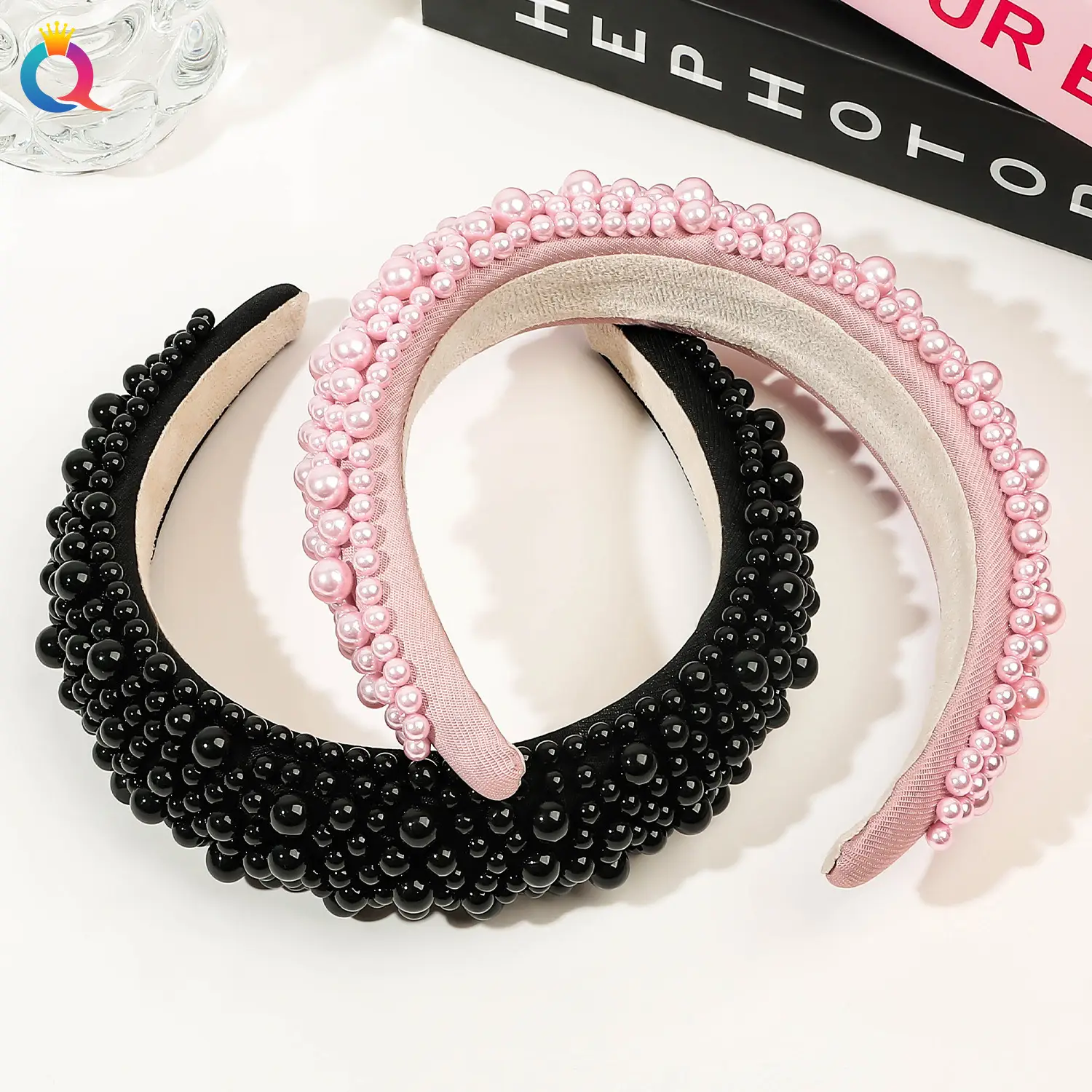 Pink Full Pearl Skull Top Headband for Women — feature 21