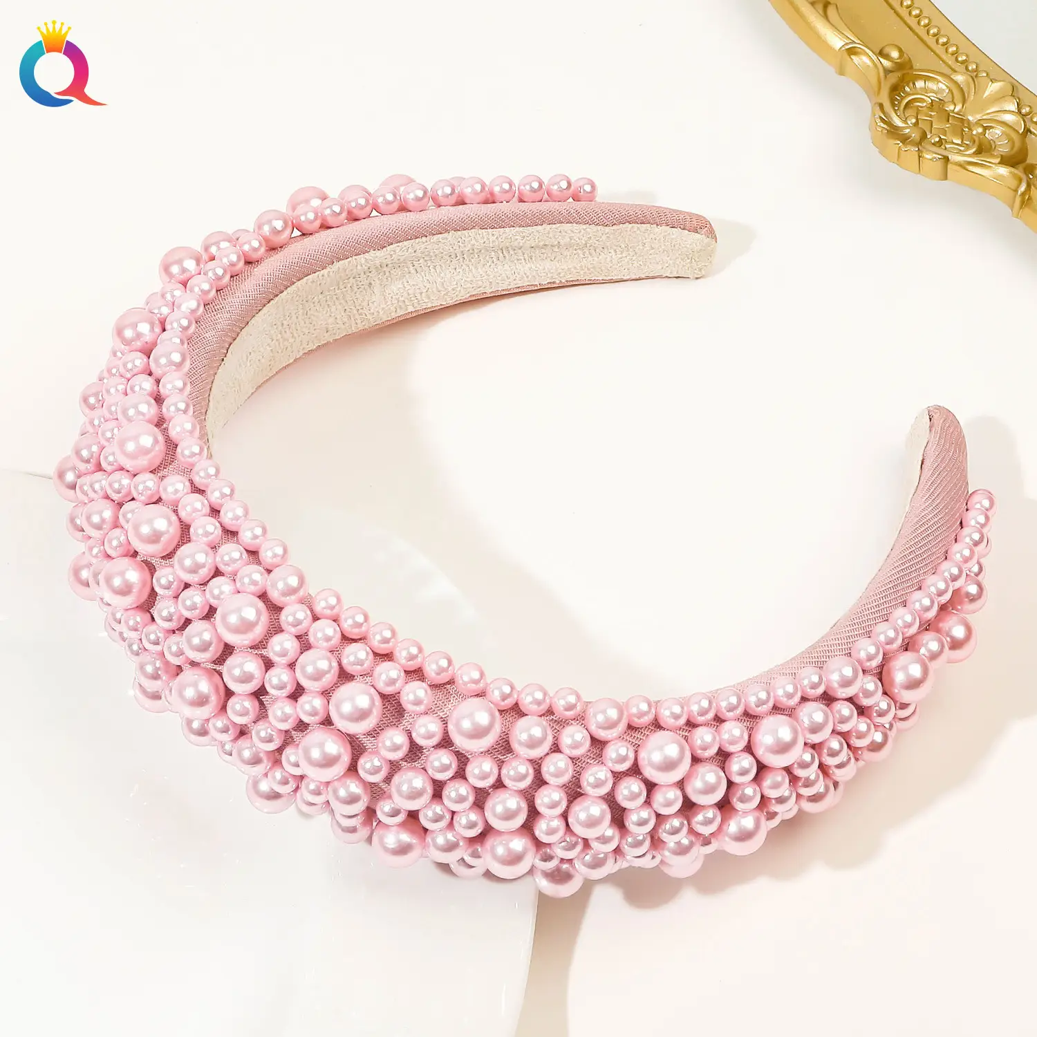 Pink Full Pearl Skull Top Headband for Women — feature 27