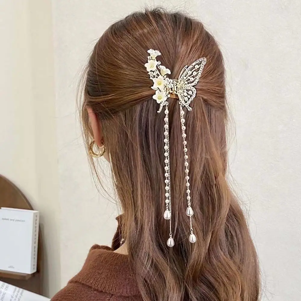 Metal Butterfly Hairpin with Pearl Tassel for Women — feature 2