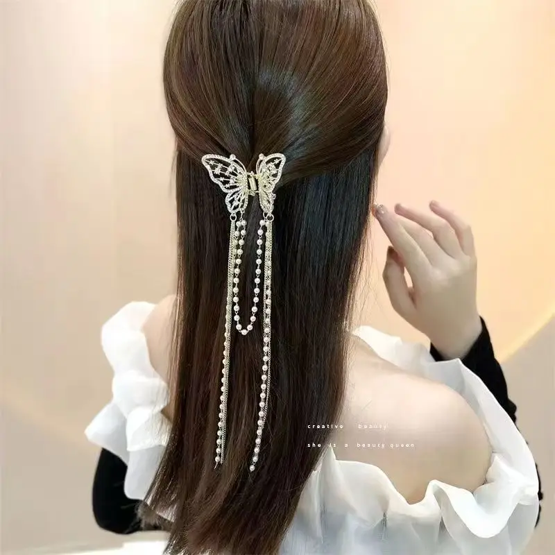 Metal Butterfly Hairpin with Pearl Tassel for Women — feature 3