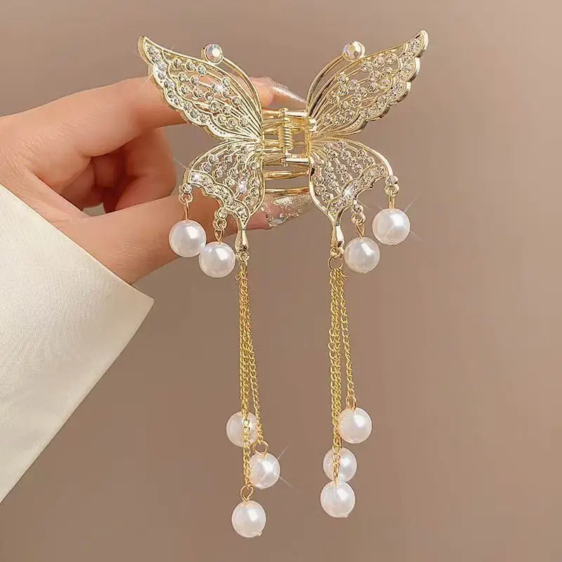 Metal Butterfly Hairpin with Pearl Tassel for Women