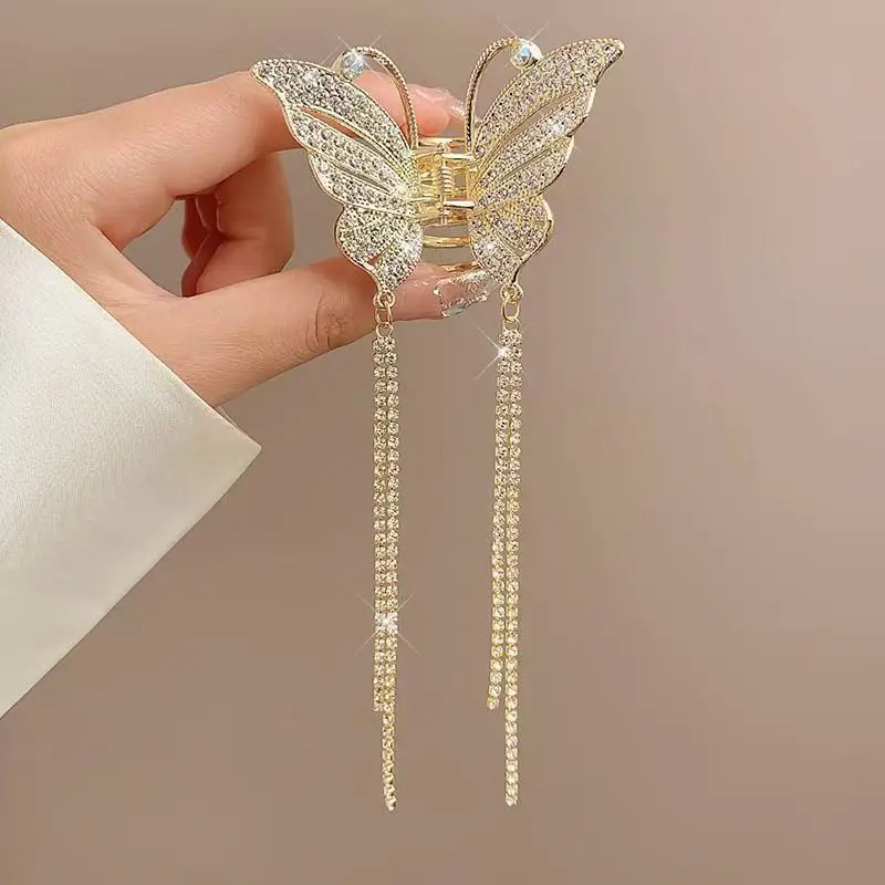 Metal Butterfly Hairpin with Pearl Tassel for Women