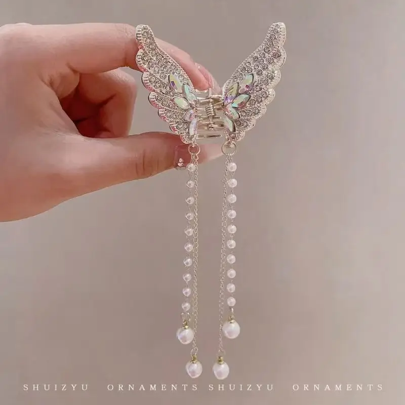 Metal Butterfly Hairpin with Pearl Tassel for Women